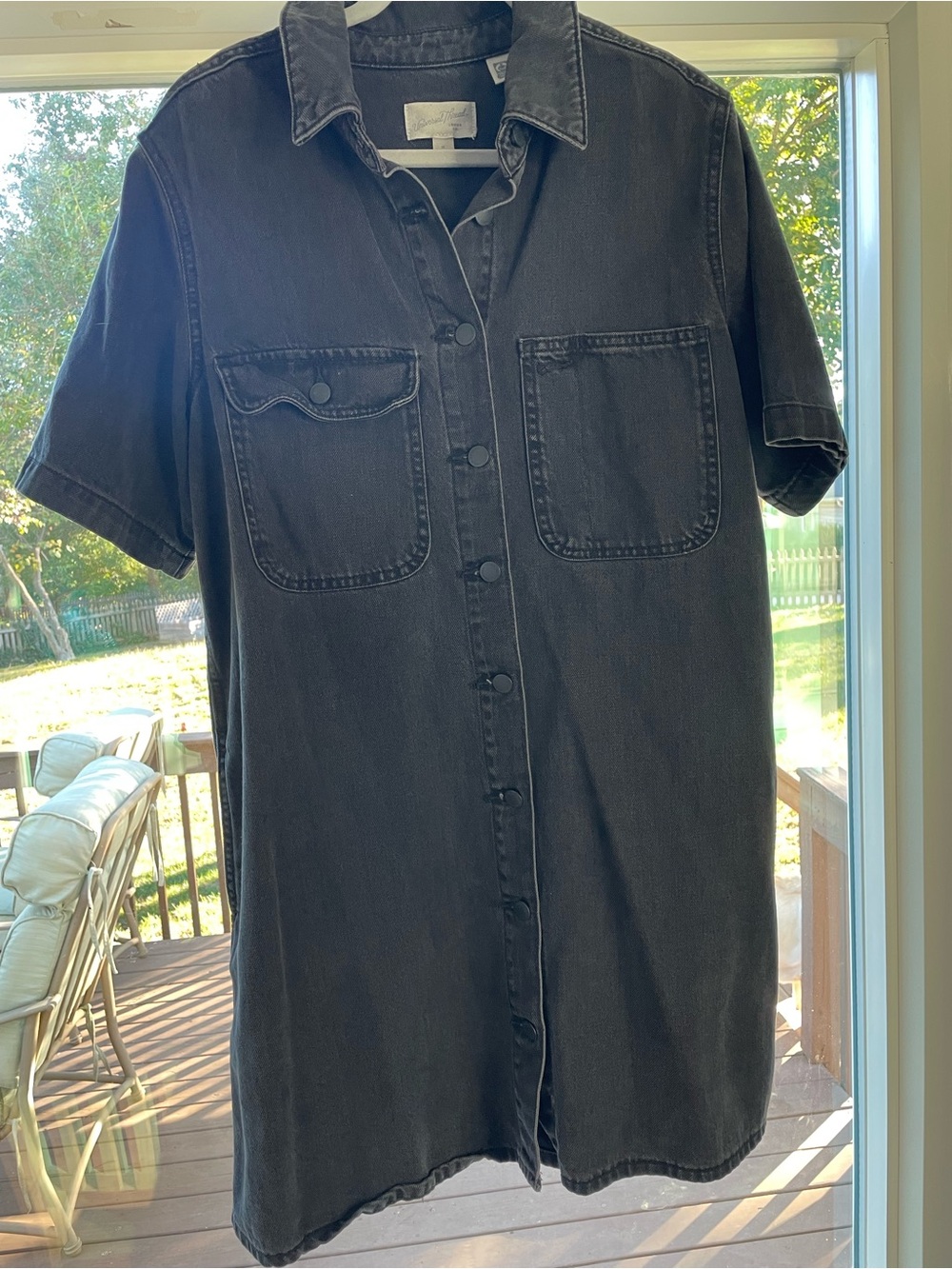 Women’s Short-Sleeve Button-Front Denim Shirt Dress - Black